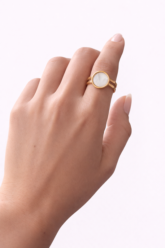 Golden Moonstone Circle Ring